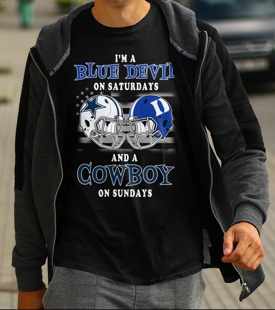 I'm A Blue Devil On Saturdays And A Cowboy On Sundays Football Helmets Usa Flag T-Shirt