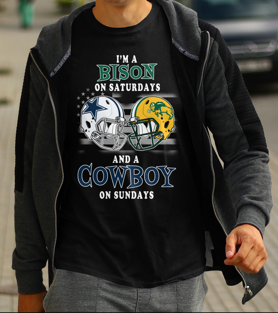 I'm A Bison On Saturdays And A Cowboy On Sundays Football Helmets T-Shirt