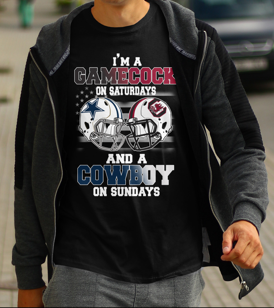 I'm A Gamecock On Saturdays And A Cowboy On Sundays Football Helmets T-Shirt