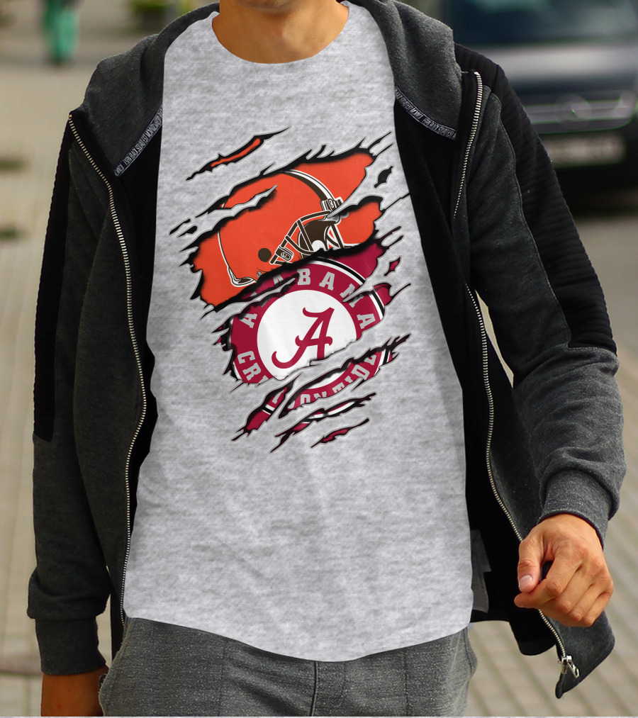 Alabama Crimson Tide Cleveland Browns Helmet Logo Mashup T-Shirt