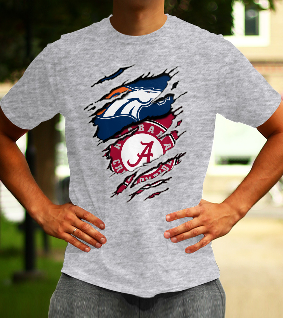 Alabama Crimson Tide Denver Broncos Torn T-Shirt