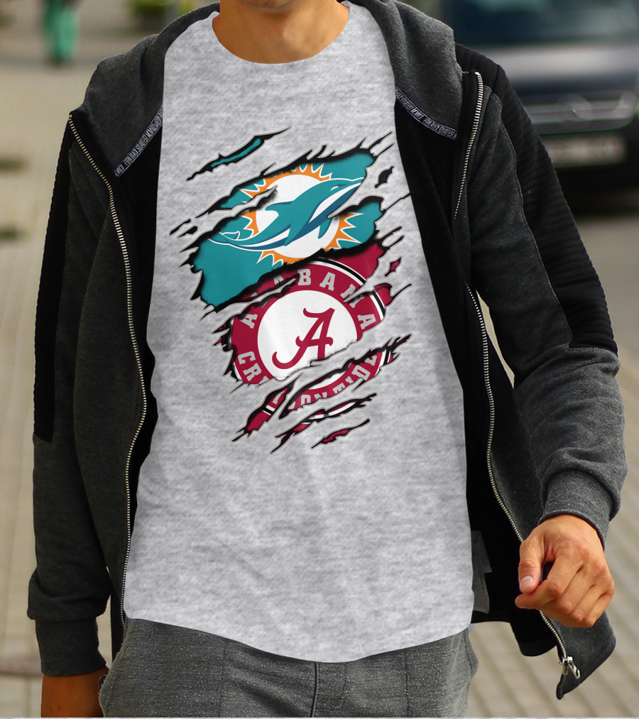Alabama Crimson Tide Miami Dolphins Crossover Fan Jersey T-Shirt