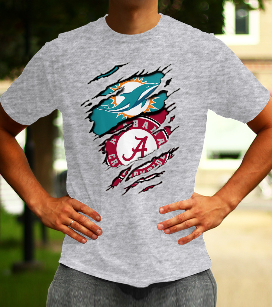 Alabama Crimson Tide Miami Dolphins Crossover Fan Jersey T-Shirt