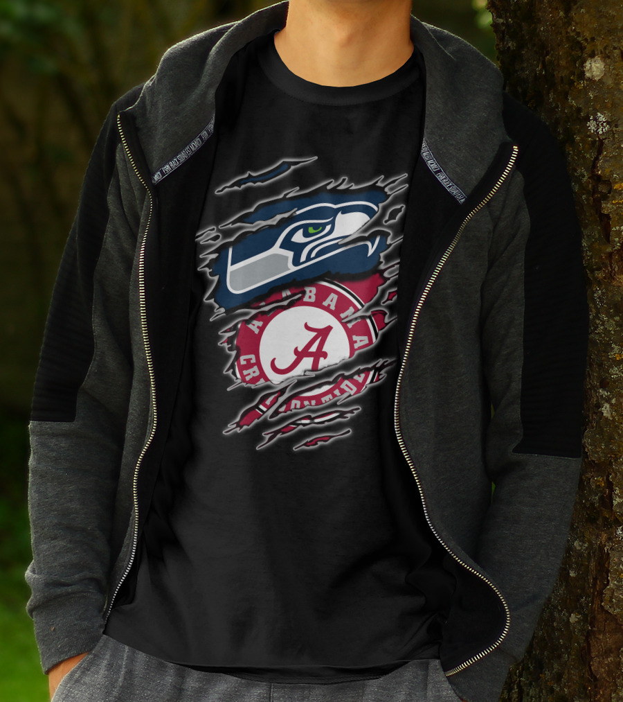 Alabama Crimson Tide Seattle Seahawks Creative Mashup T-Shirt