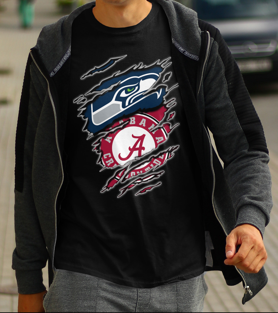 Alabama Crimson Tide Seattle Seahawks Creative Mashup T-Shirt