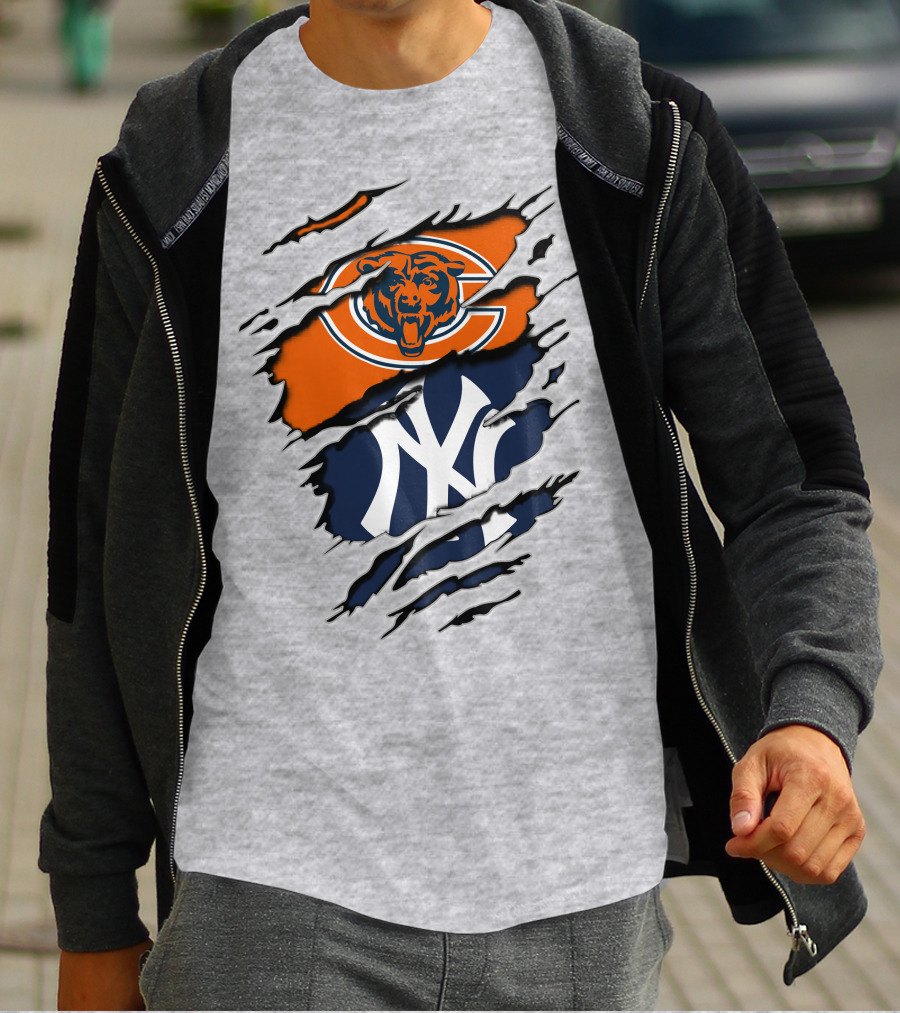 Chicago Bears New York Yankees Collaboration Logo Fusion T-Shirt