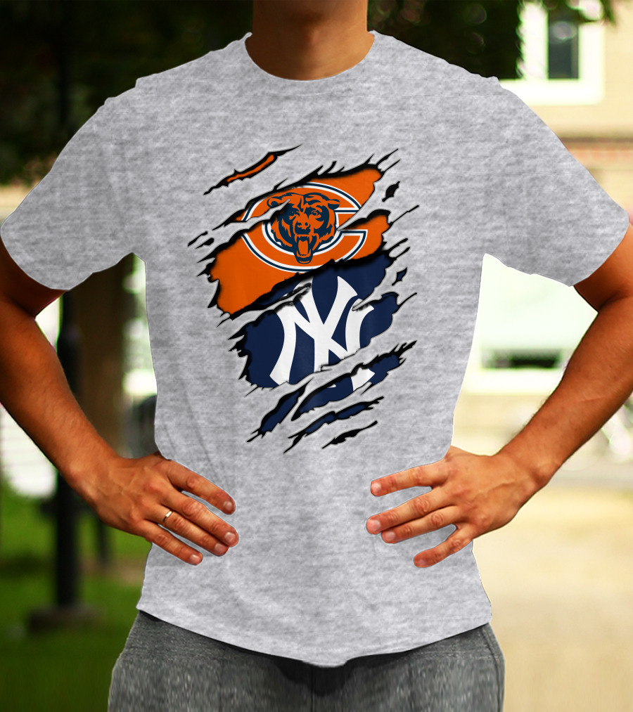 Chicago Bears New York Yankees Collaboration Logo Fusion T-Shirt