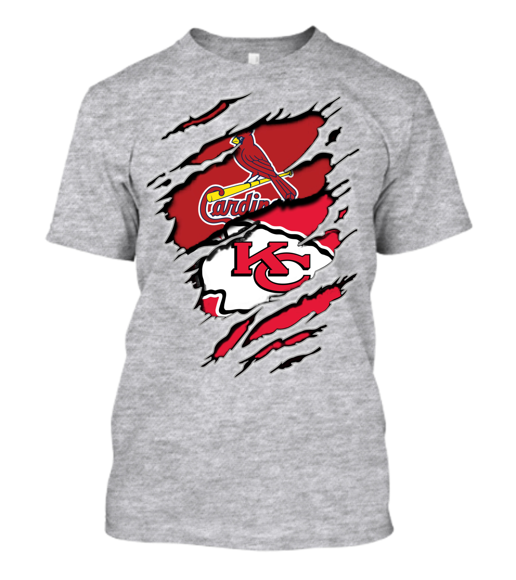 Kansas City Chiefs And St. Louis Cardinals Team Logos On Red And White T-Shirt