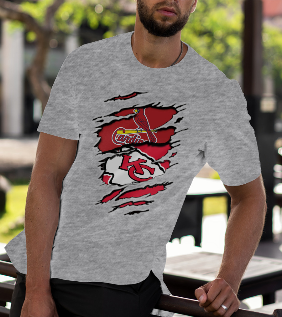 Kansas City Chiefs And St. Louis Cardinals Team Logos On Red And White T-Shirt