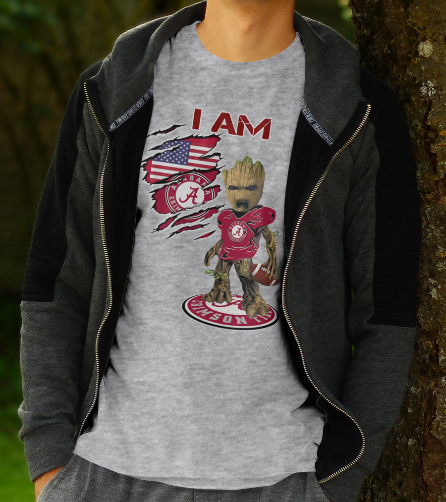 I Am Alabama Crimson Tide Baby Groot Football T-Shirt