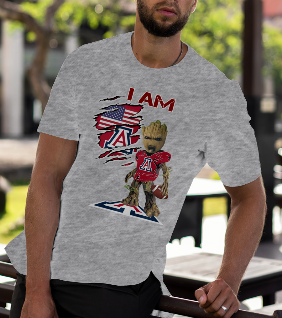 I AM Arizona Wildcats Groot Football USA Flag T-Shirt