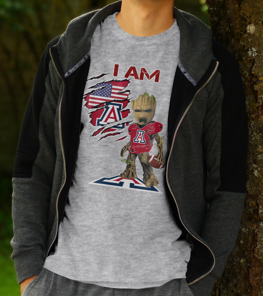 I AM Arizona Wildcats Groot Football USA Flag T-Shirt