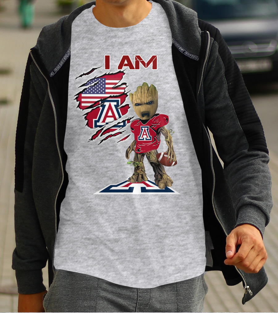 I AM Arizona Wildcats Groot Football USA Flag T-Shirt