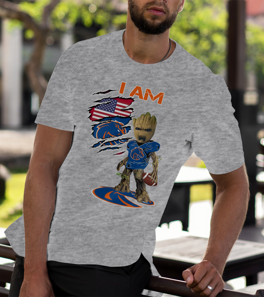 I Am Baby Groot Boise State Broncos Football American Flag T-Shirt