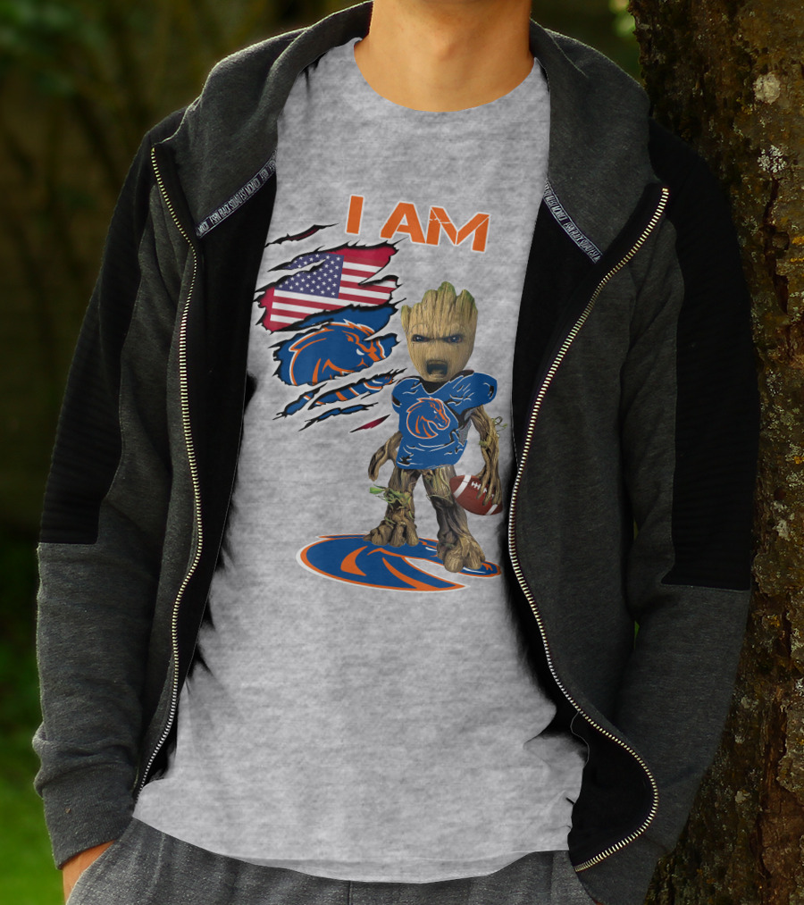 I Am Baby Groot Boise State Broncos Football American Flag T-Shirt