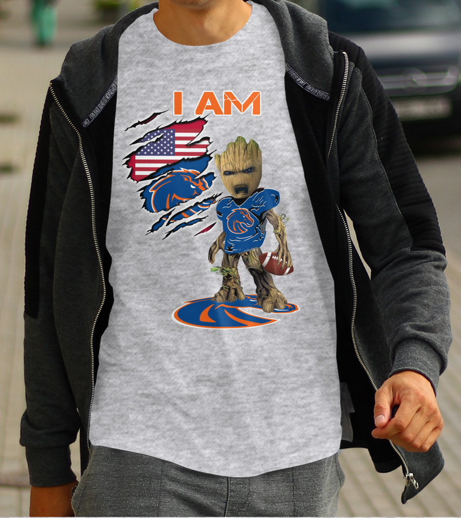 I Am Baby Groot Boise State Broncos Football American Flag T-Shirt