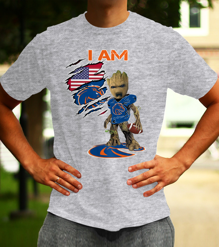 I Am Baby Groot Boise State Broncos Football American Flag T-Shirt
