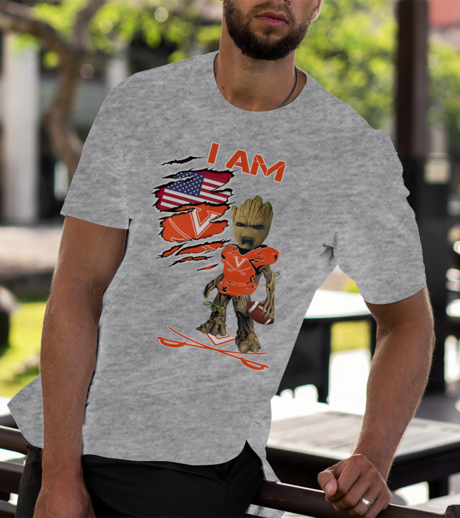 I AM Baby Groot Cavaliers Football USA Flag T-Shirt