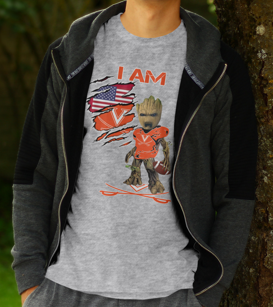 I AM Baby Groot Cavaliers Football USA Flag T-Shirt