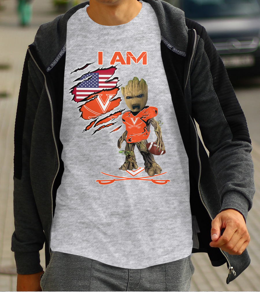 I AM Baby Groot Cavaliers Football USA Flag T-Shirt