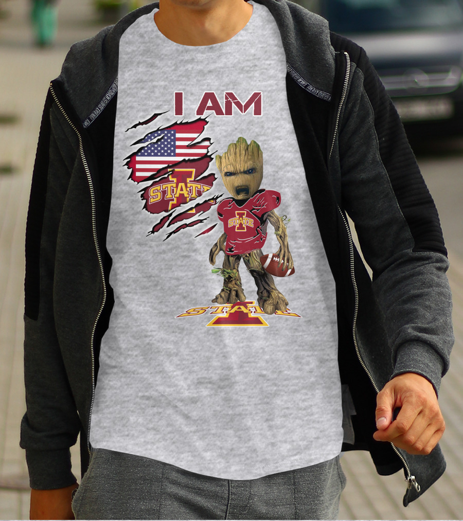 I Am Iowa State Baby Groot Football USA Flag T-Shirt