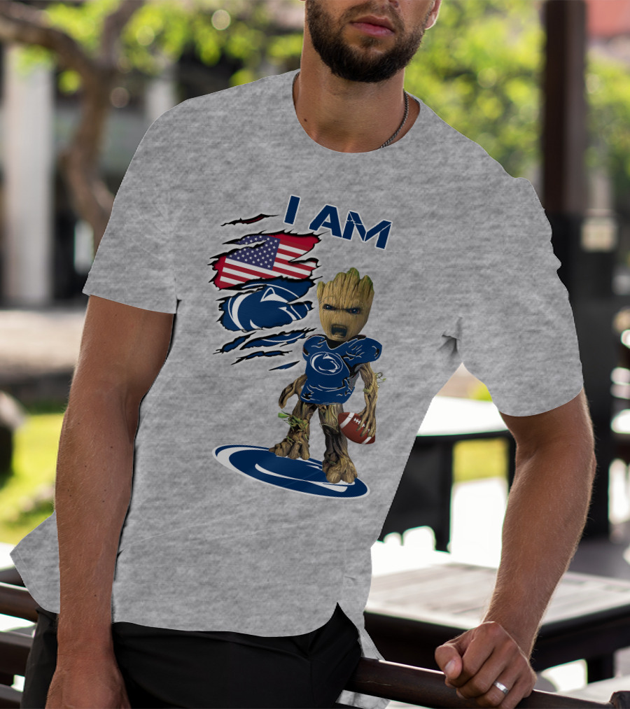 I Am Penn State Baby Groot American Flag Football T-Shirt