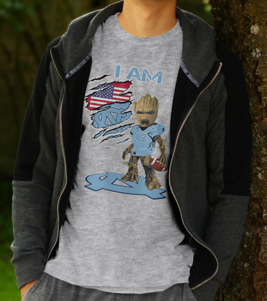 I AM Tarheel Baby Groot UNC Football USA Flag T-Shirt