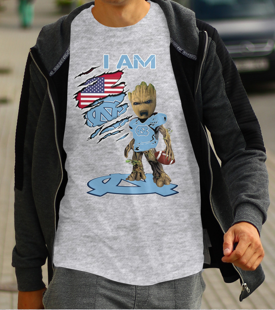I AM Tarheel Baby Groot UNC Football USA Flag T-Shirt