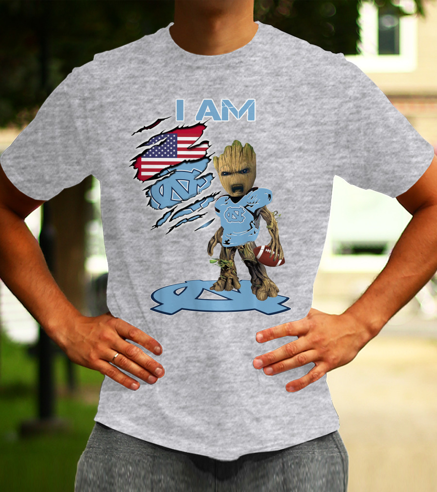 I AM Tarheel Baby Groot UNC Football USA Flag T-Shirt