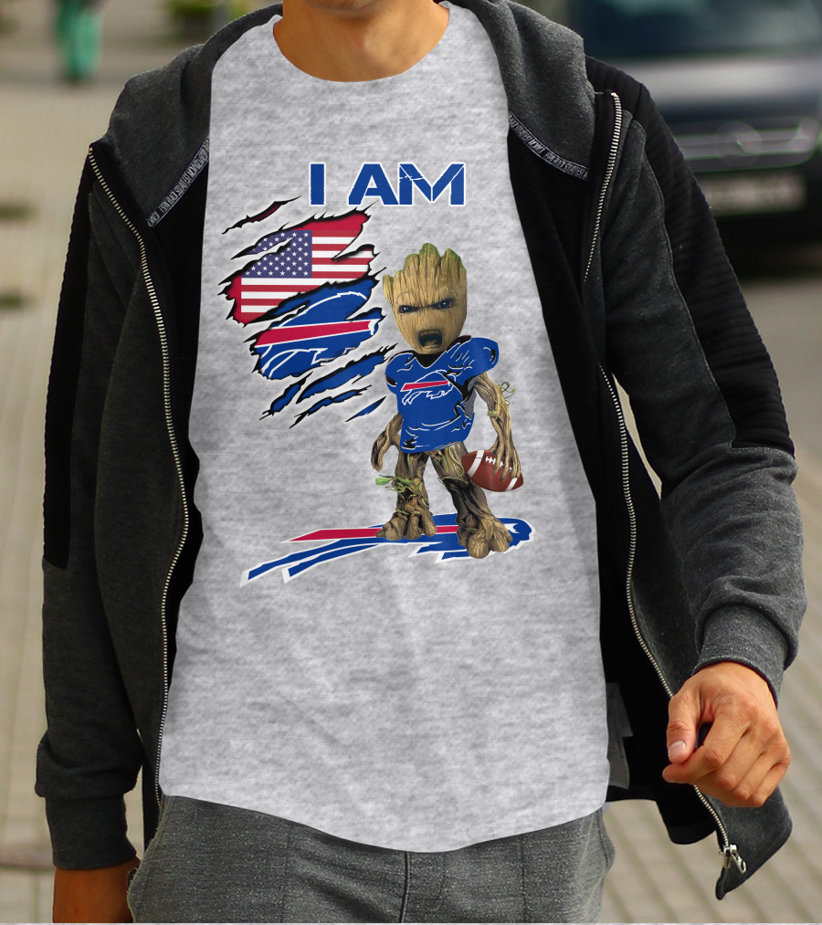 I Am American Flag Football Groot Bills T-Shirt