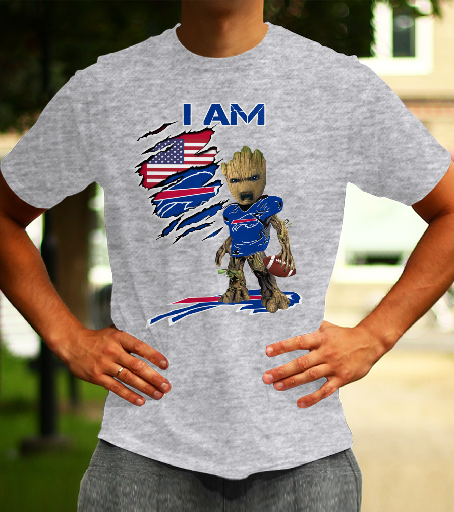 I Am American Flag Football Groot Bills T-Shirt