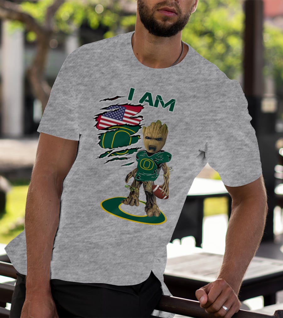 I AM American Flag Oregon Duck Baby Groot Football T-Shirt