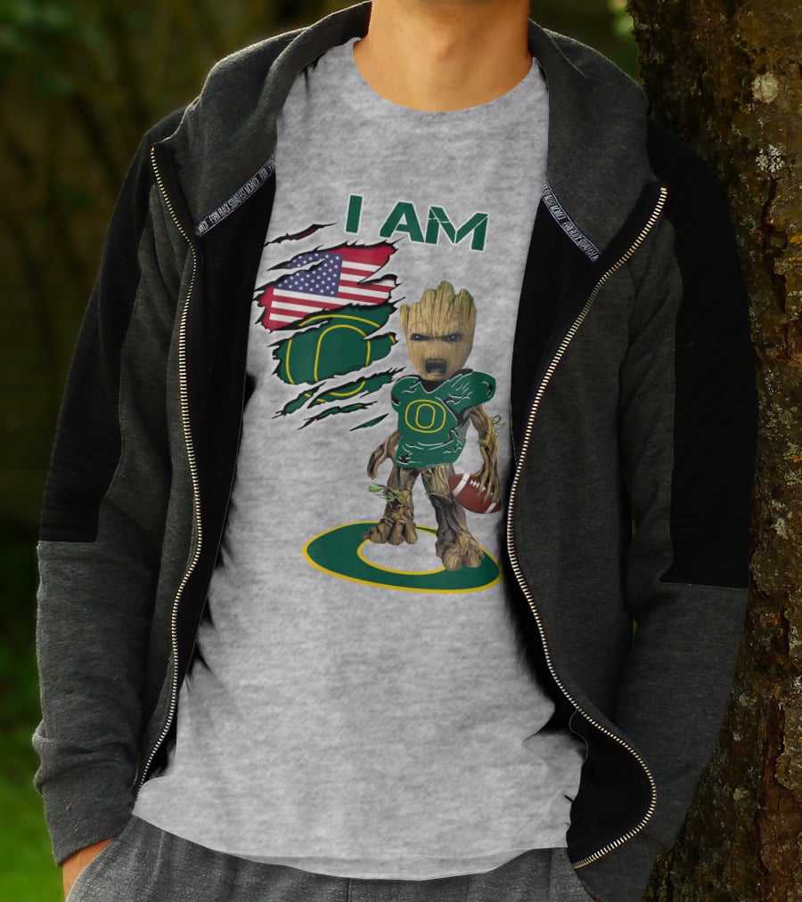 I AM American Flag Oregon Duck Baby Groot Football T-Shirt