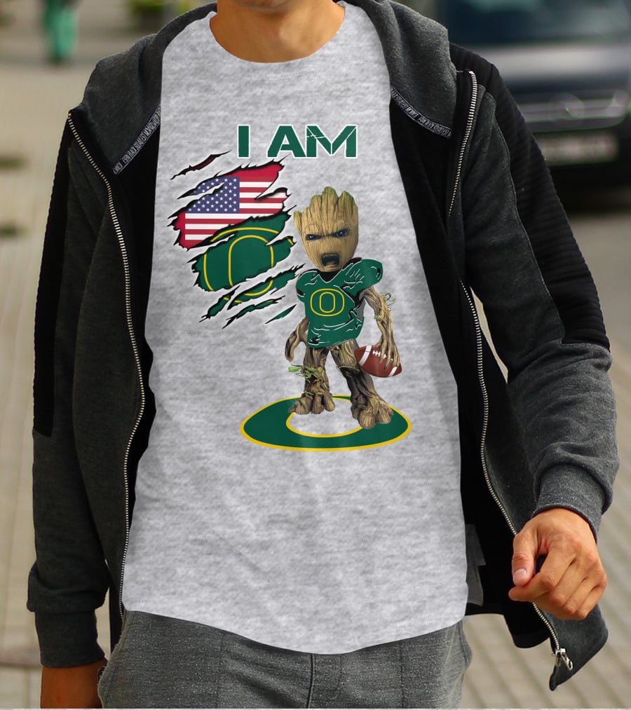 I AM American Flag Oregon Duck Baby Groot Football T-Shirt