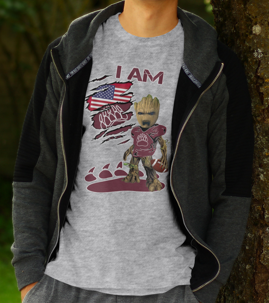 I Am Montana Baby Groot Football Bear American Flag T-Shirt