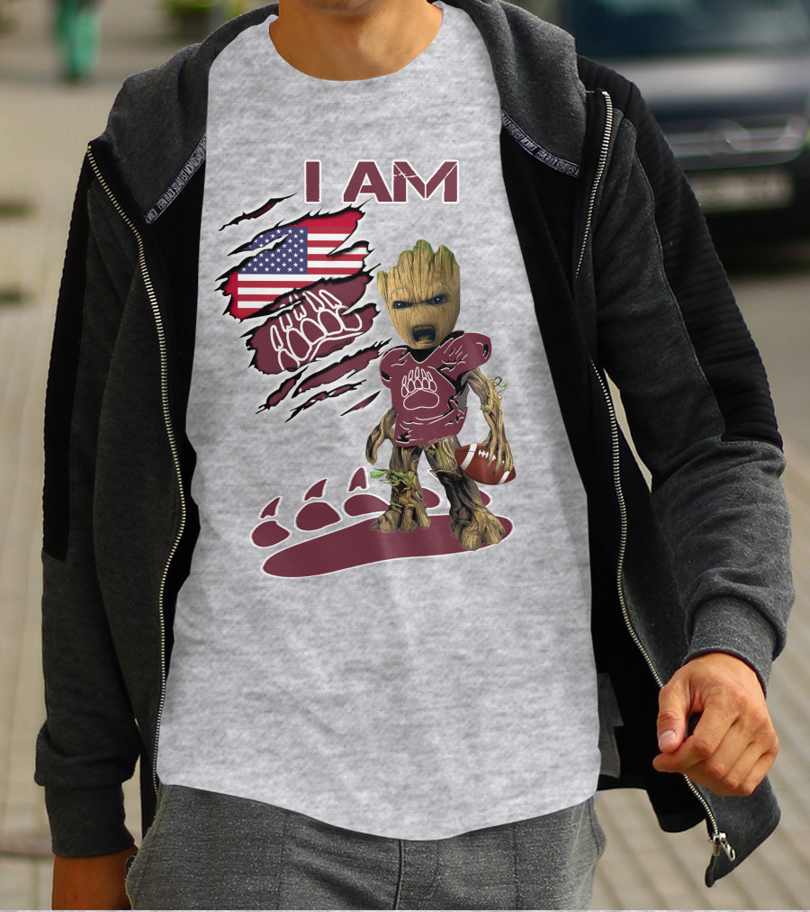 I Am Montana Baby Groot Football Bear American Flag T-Shirt