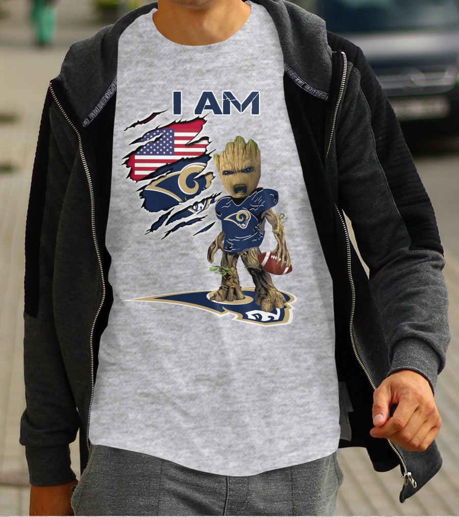 I Am Groot Rams Football American Flag T-Shirt