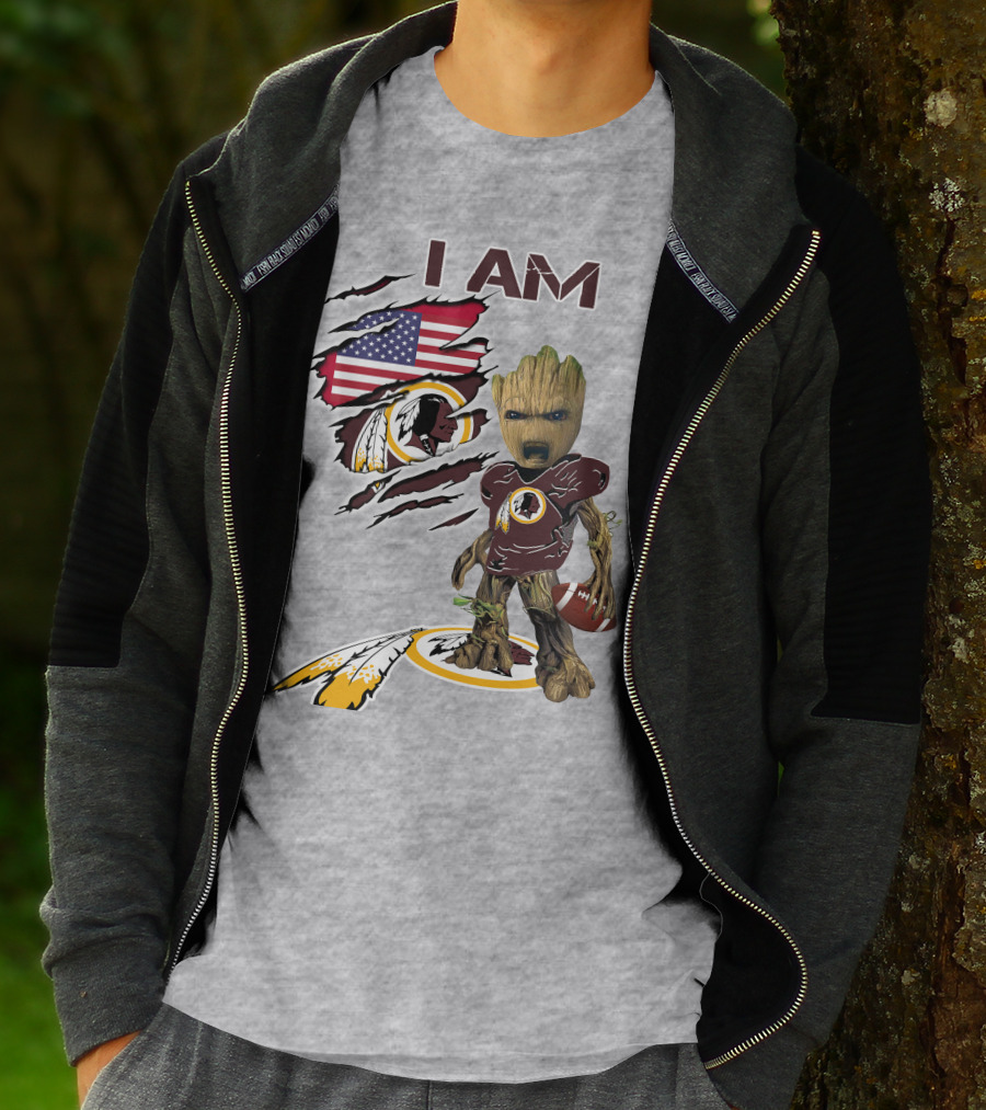 I Am Redskins Groot Football Nfl Logo Usa Flag T-Shirt