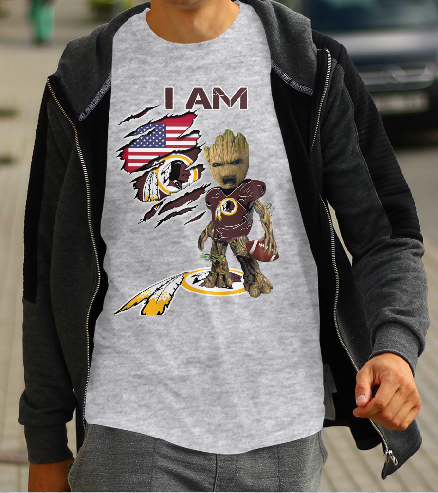 I Am Redskins Groot Football Nfl Logo Usa Flag T-Shirt