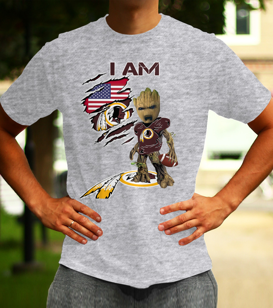I Am Redskins Groot Football Nfl Logo Usa Flag T-Shirt