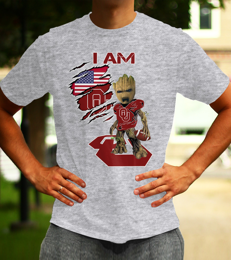 I Am Baby Groot OU Sooners Football USA Flag T-Shirt