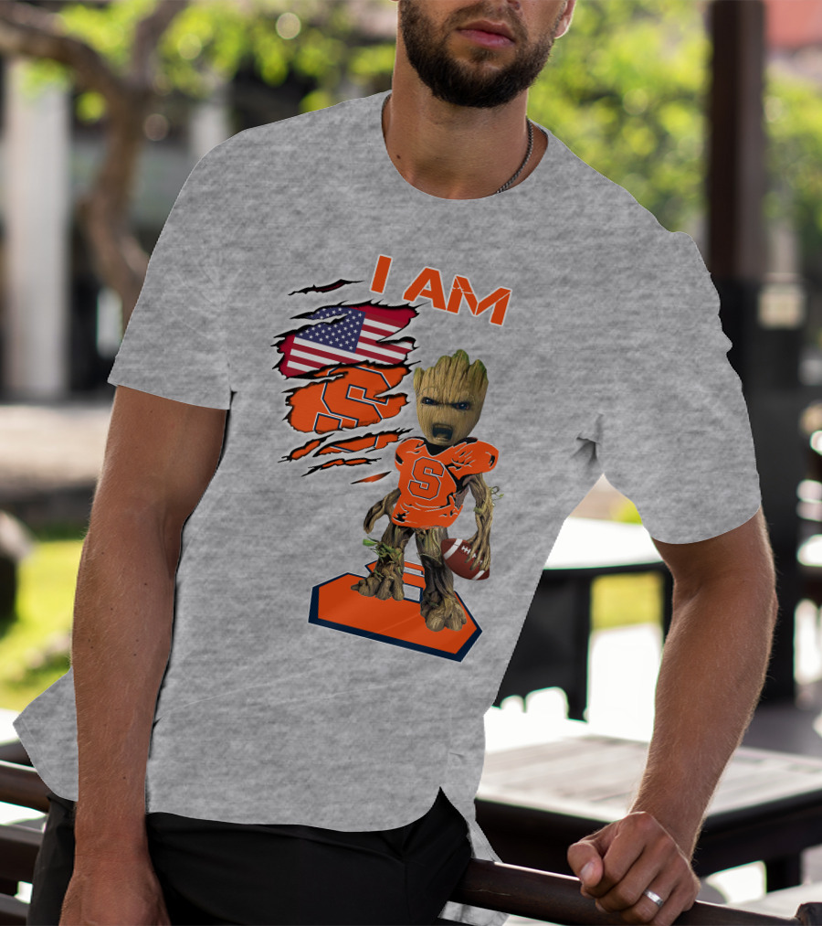 I Am Syracuse Baby Groot American Football Player With Flag And Orange S T-Shirt