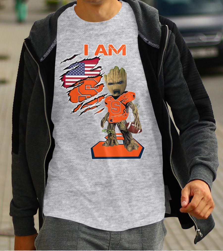 I Am Syracuse Baby Groot American Football Player With Flag And Orange S T-Shirt