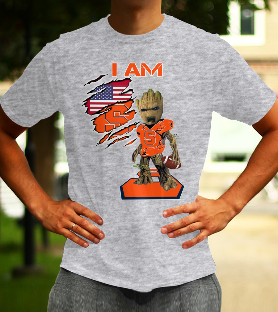I Am Syracuse Baby Groot American Football Player With Flag And Orange S T-Shirt