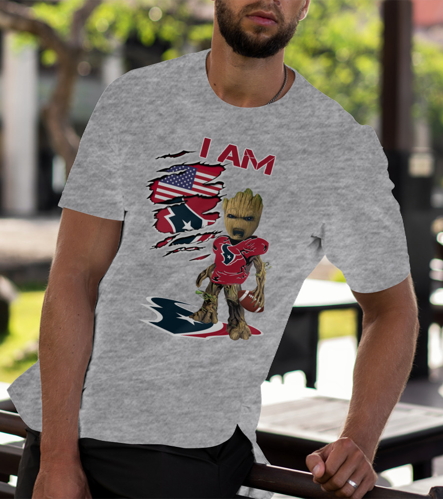 I Am Texans Baby Groot Football Usa Flag T-Shirt