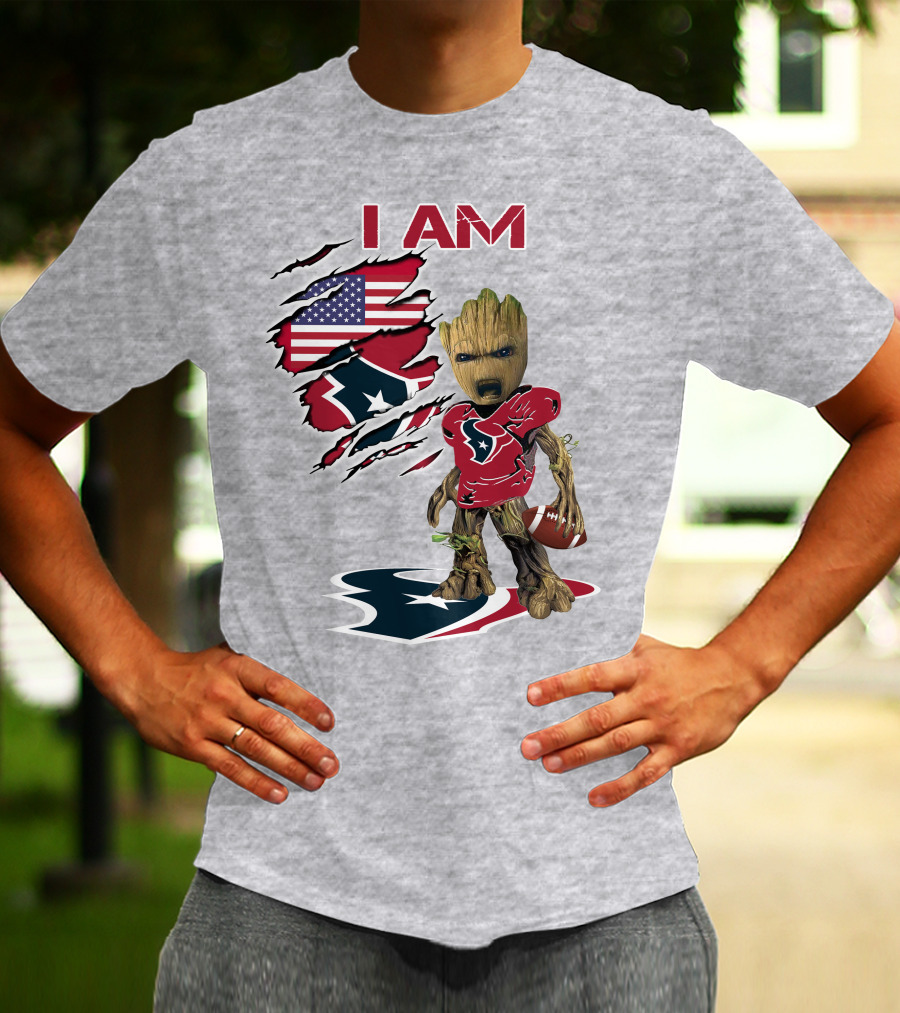 I Am Texans Baby Groot Football Usa Flag T-Shirt
