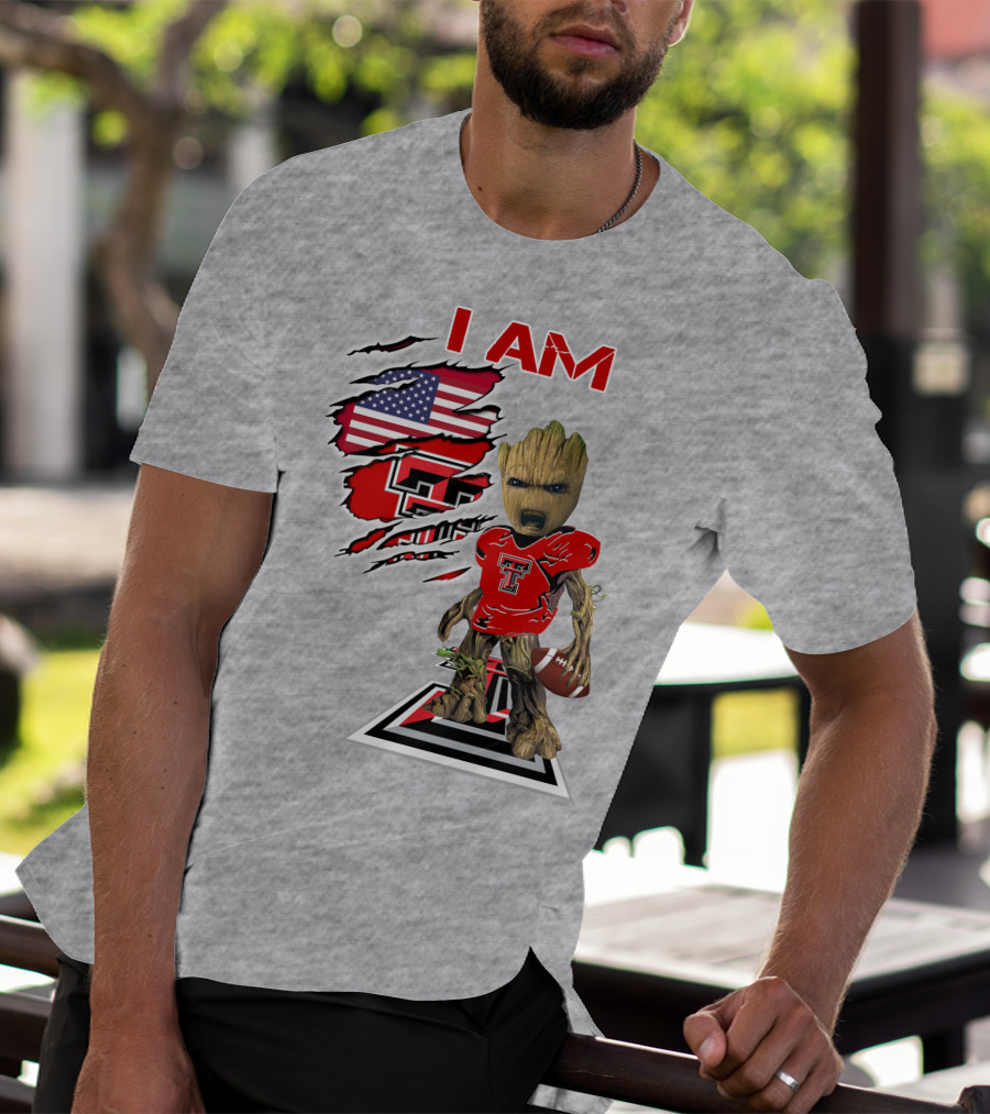 I Am Texas Tech American Football Baby Groot T-Shirt