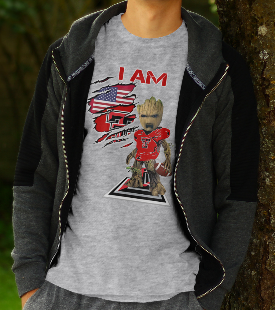 I Am Texas Tech American Football Baby Groot T-Shirt