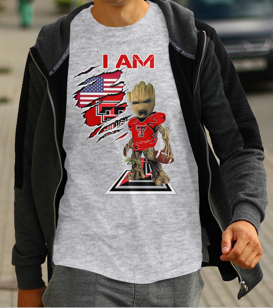 I Am Texas Tech American Football Baby Groot T-Shirt