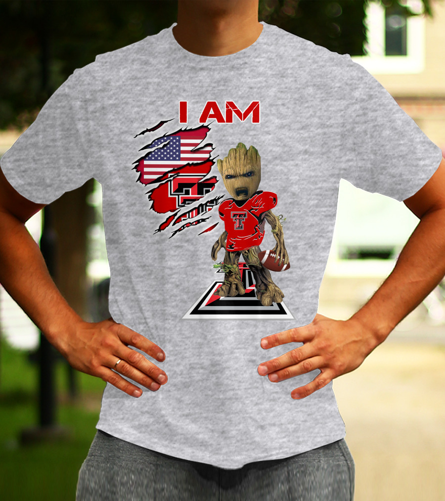 I Am Texas Tech American Football Baby Groot T-Shirt